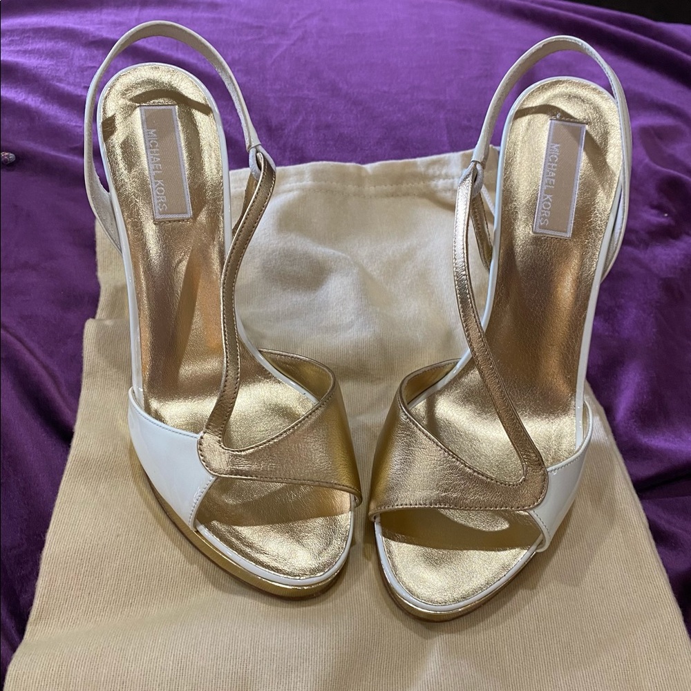 Michael Kors Two tone sling back peep toe heels